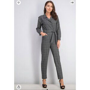 Mango MNG Grey Window Pane Print Jumpsuit L